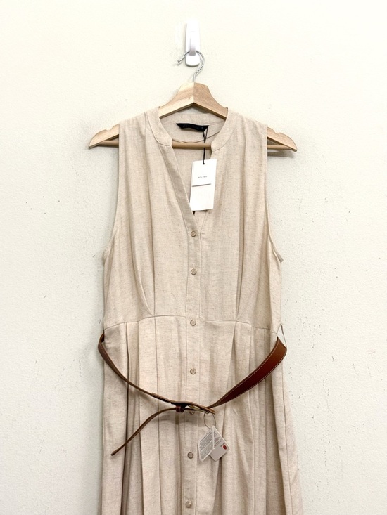 NWT Zara Belted Linen Blend Midi Dress in Tan size L - Picture 11 of 17